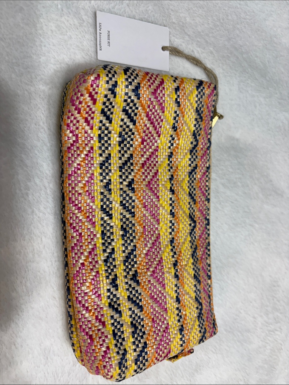 Multicolor Woven Cosmetic Pouch - Yellow Pink Navy